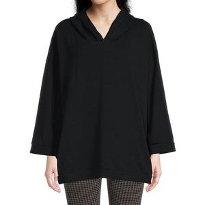 Bryn Walker Frank Black Cotton Knit High V Neck Hoodie Boxy Oversized Size XS